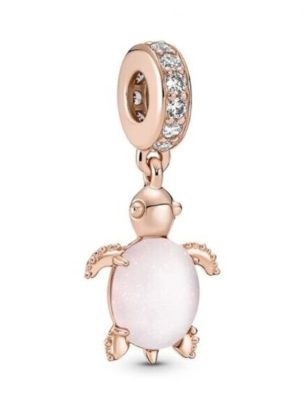 Pandora Rose Gold Turtle Charm with White Stone and Clear CZ Pavé Bail